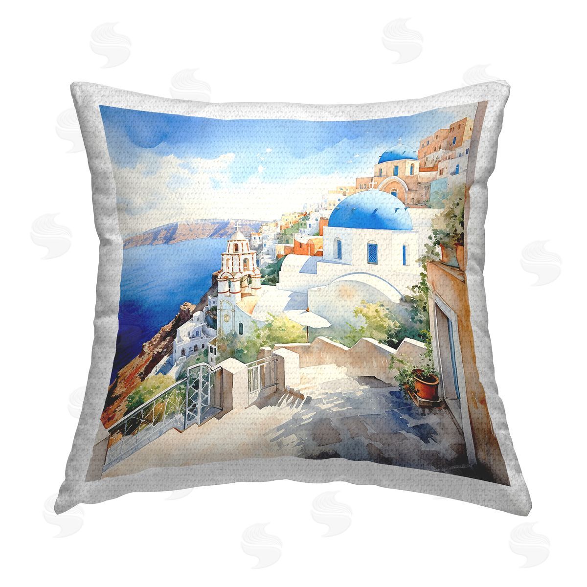 LSR Design Studio Santorini Ocean View Outdoor Quick-Dry Polyester Printed Throw Pillow