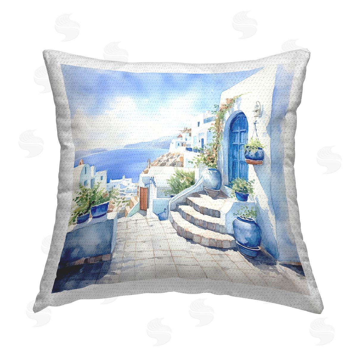 LSR Design Studio Santorini City Buildings Outdoor Quick-Dry Polyester Printed Throw Pillow