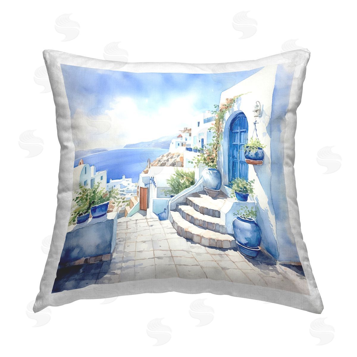 LSR Design Studio Santorini City Buildings Printed Plush Polyester Throw Pillow