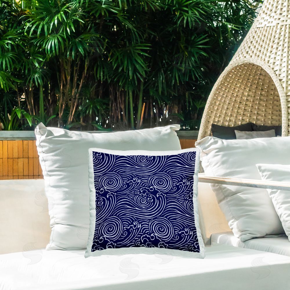 Marie le Moal Blue Wave Pattern Outdoor Quick-Dry Polyester Printed Throw Pillow in Back Yard