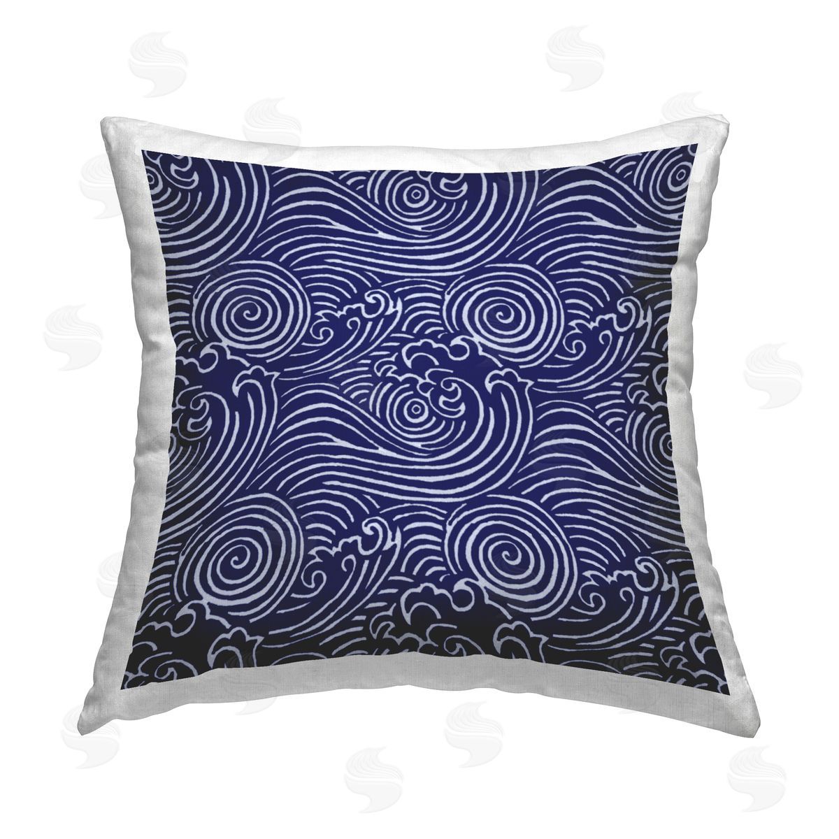 Marie le Moal Blue Wave Pattern Printed Plush Polyester Throw Pillow