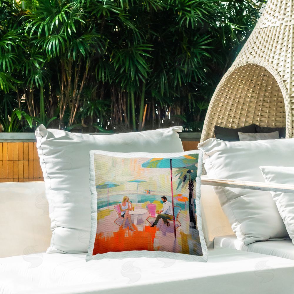 Irena Orlov Abstract Couple at Cafe Outdoor Quick-Dry Polyester Printed Throw Pillow in Back Yard