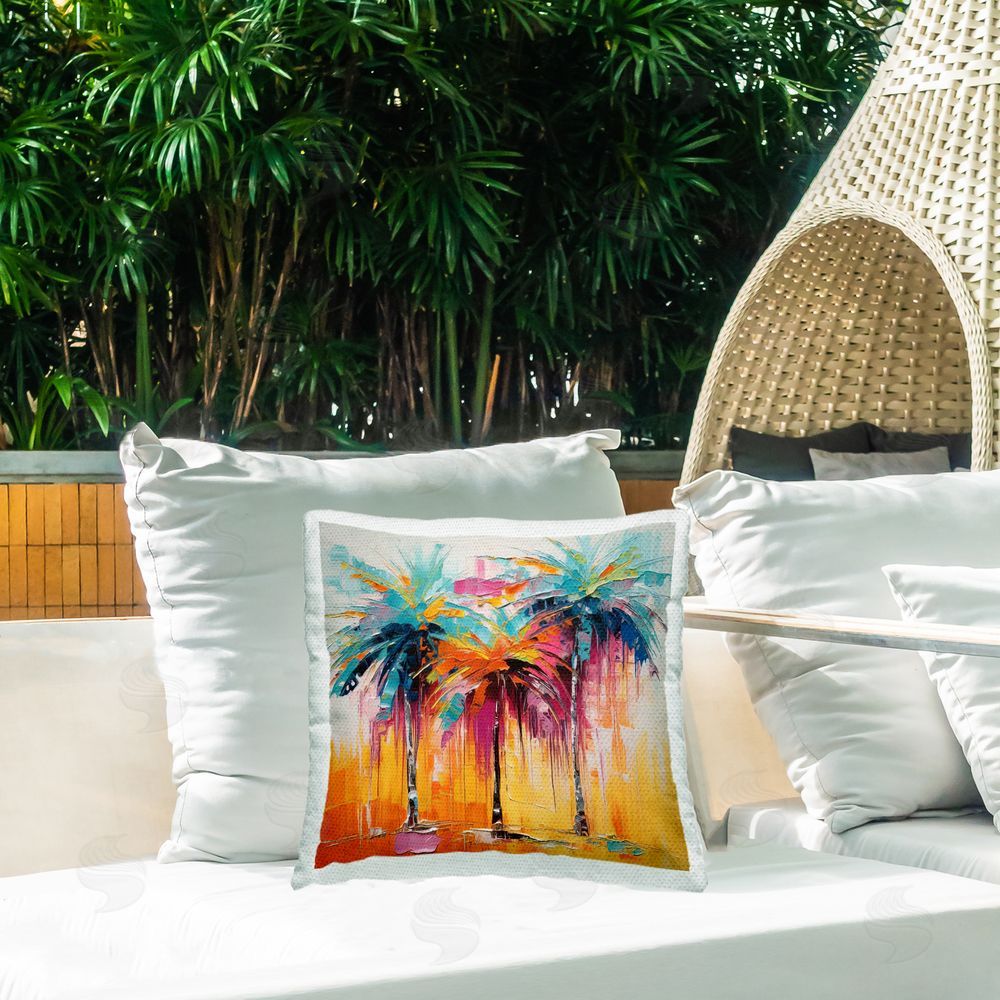 Irena Orlov Modern Palm Trees Outdoor Quick-Dry Polyester Printed Throw Pillow in Back Yard