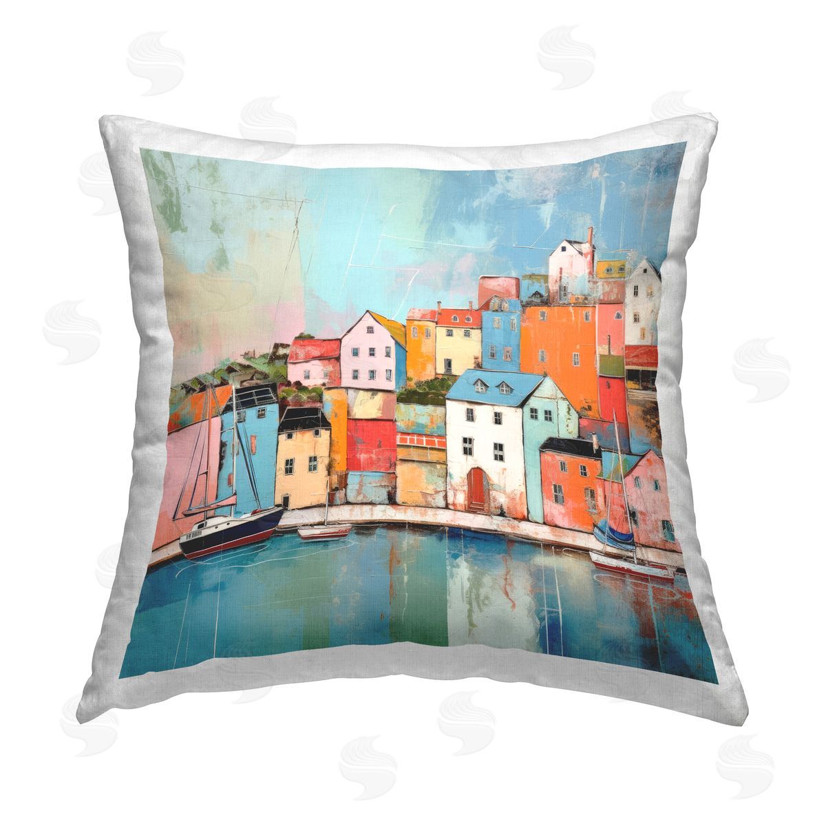 Irena Orlov Sea Town Harbor Printed Plush Polyester Throw Pillow