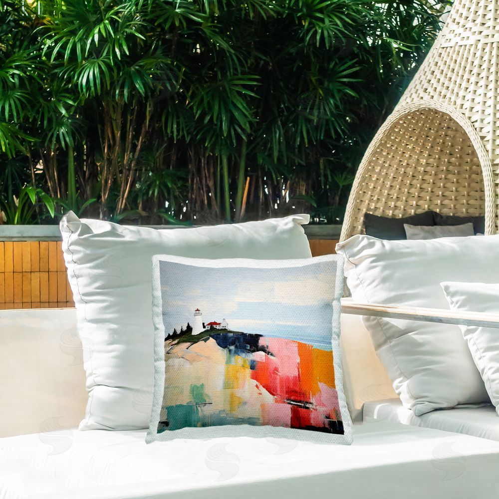 Irena Orlov Abstract Lighthouse Scenery Outdoor Quick-Dry Polyester Printed Throw Pillow in Back Yard