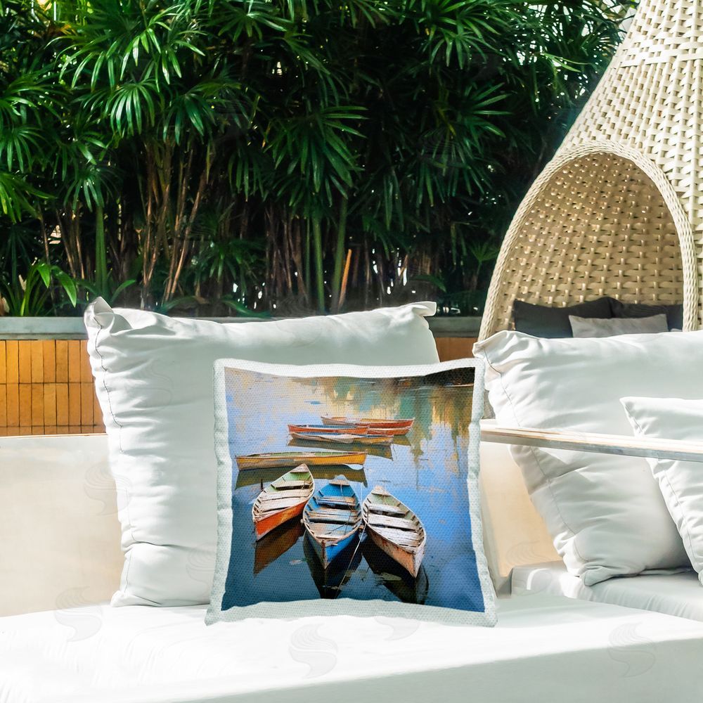 Irena Orlov Modern Canoes Scenery Outdoor Quick-Dry Polyester Printed Throw Pillow in Back Yard