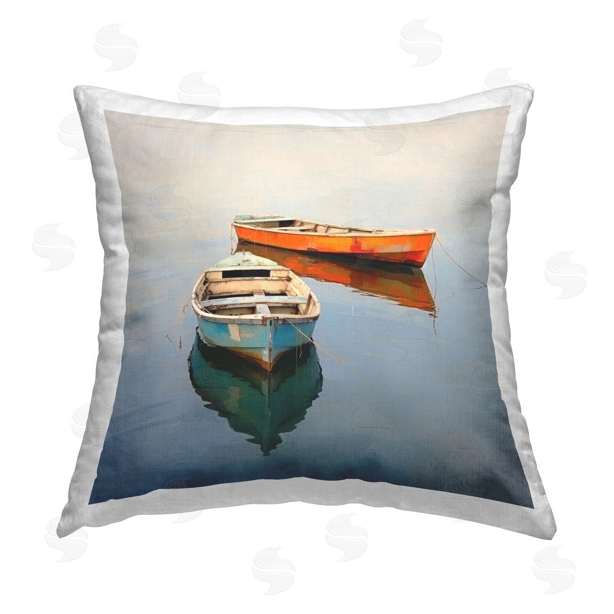 Irena Orlov Blue & Red Boats Printed Plush Polyester Throw Pillow