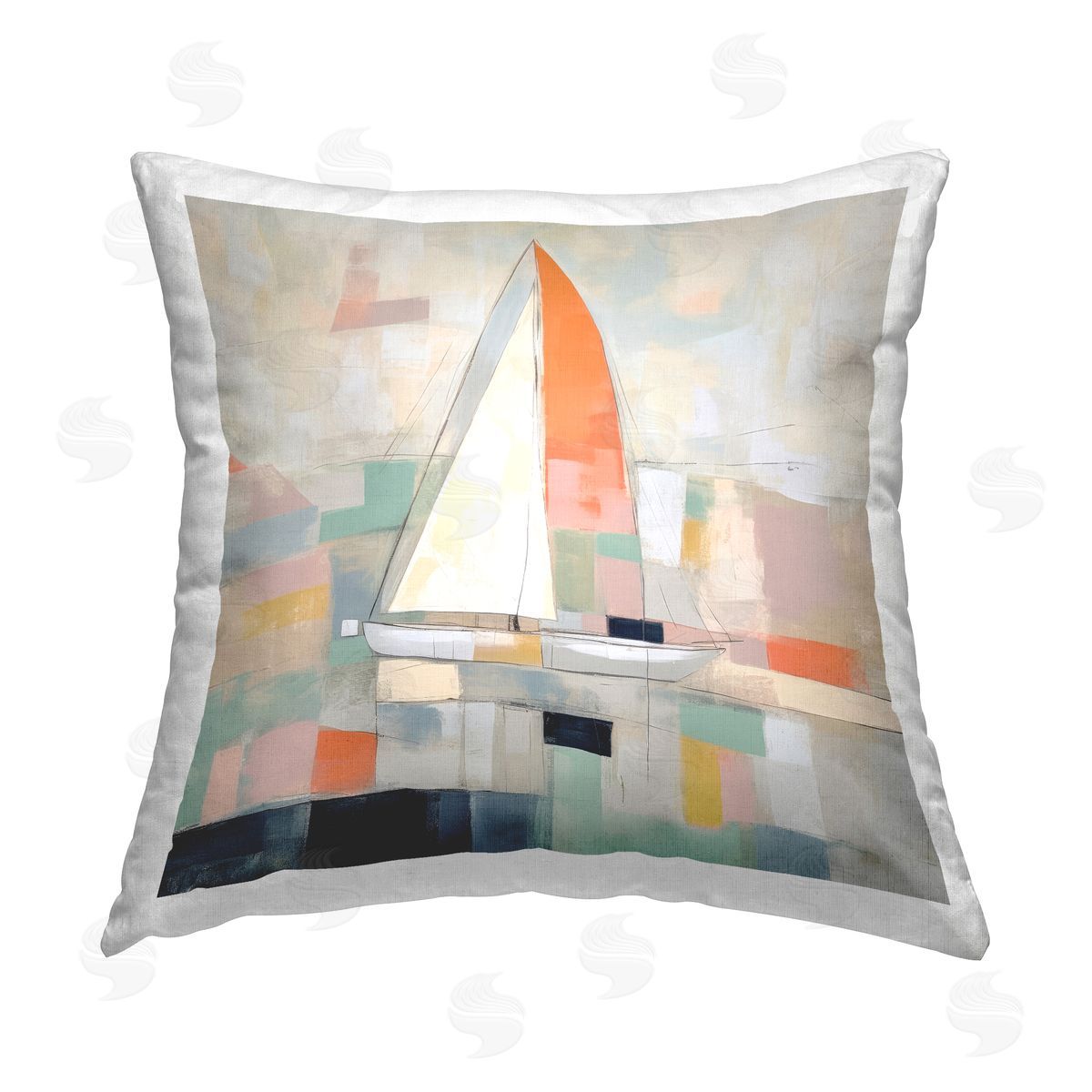 Irena Orlov Nautical Sailboat Abstract Printed Plush Polyester Throw Pillow