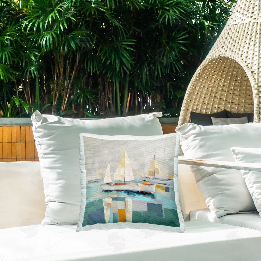 Irena Orlov Abstract Sailboat Fleet Outdoor Quick-Dry Polyester Printed Throw Pillow in Back Yard