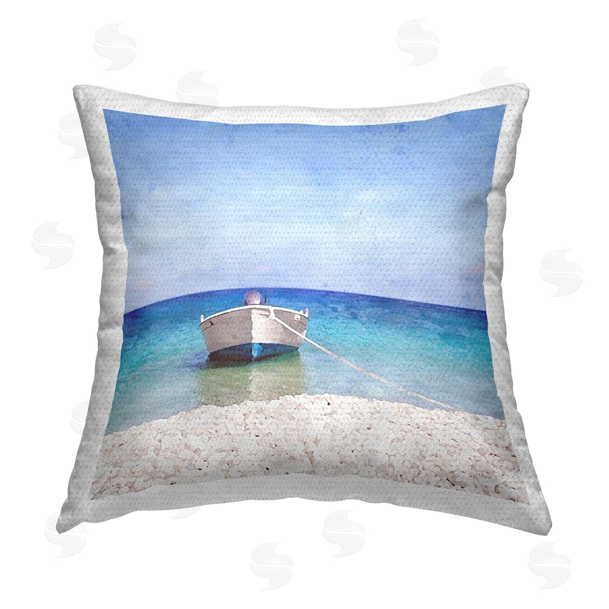 Riley B Boat on Rocky Shore Outdoor Quick-Dry Polyester Printed Throw Pillow