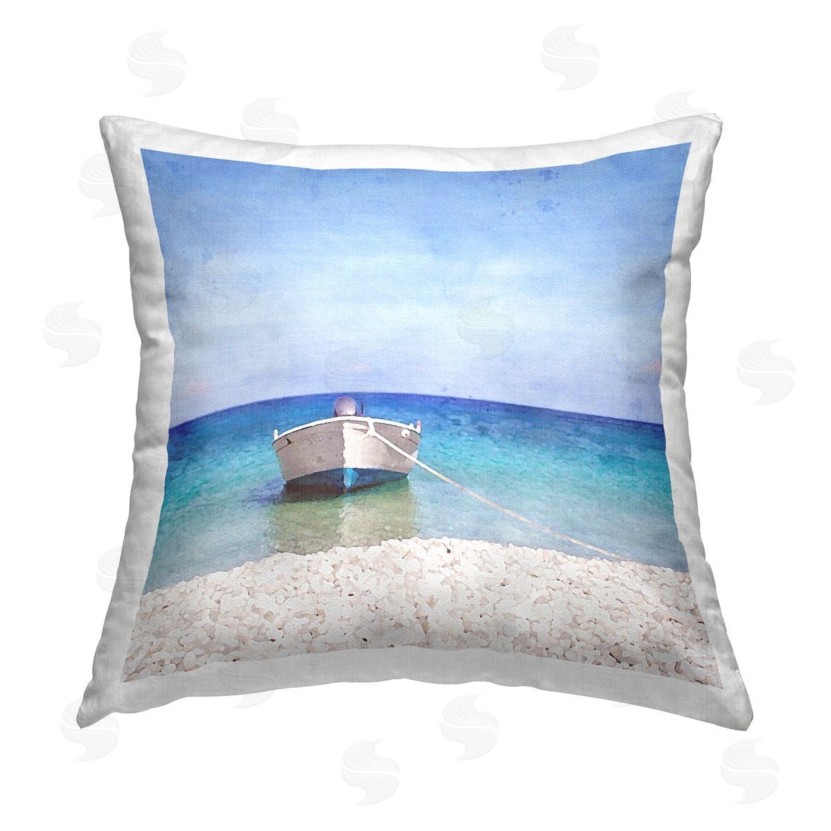 Riley B Boat on Rocky Shore Printed Plush Polyester Throw Pillow