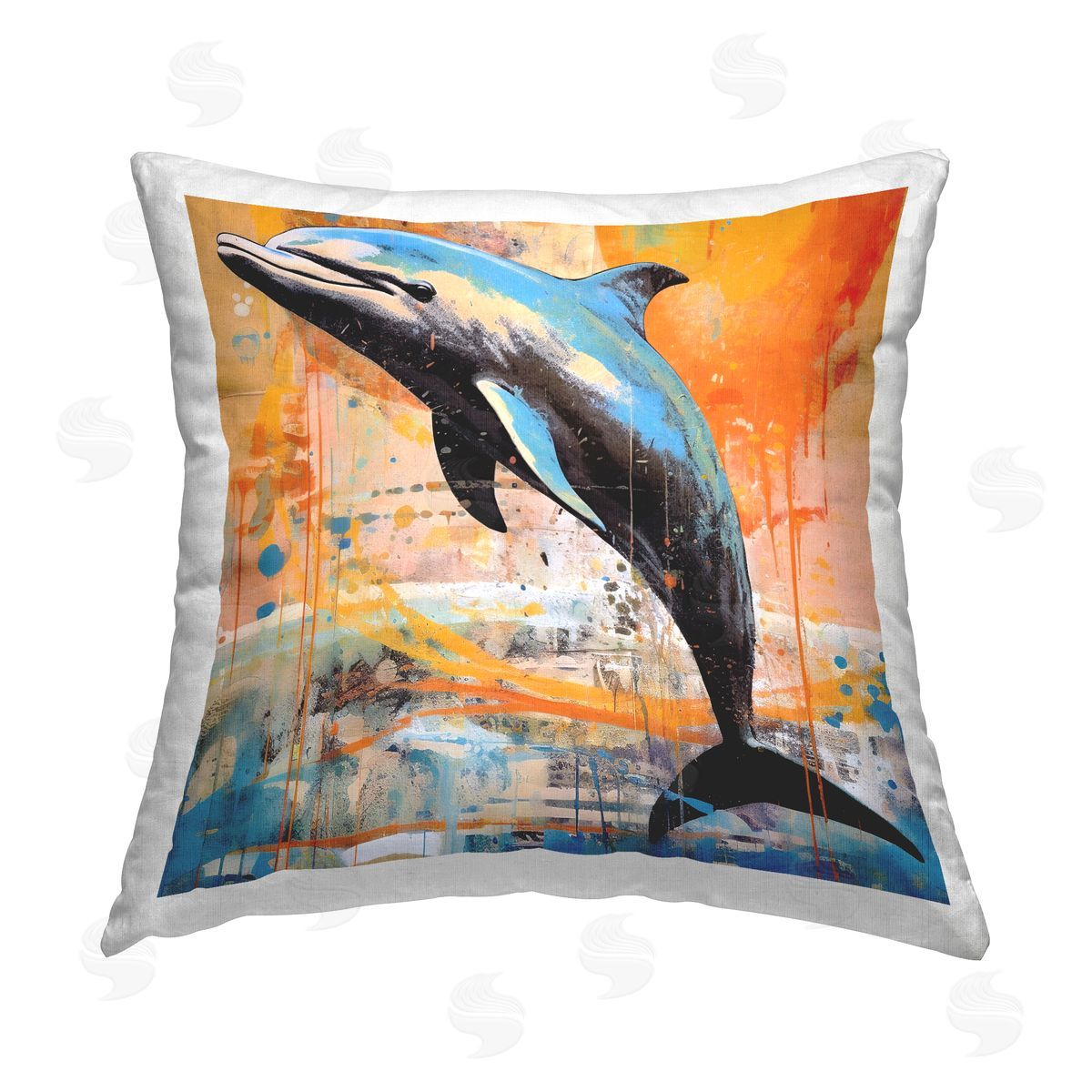 Ray Powers Orange Modern Dolphin Printed Plush Polyester Throw Pillow
