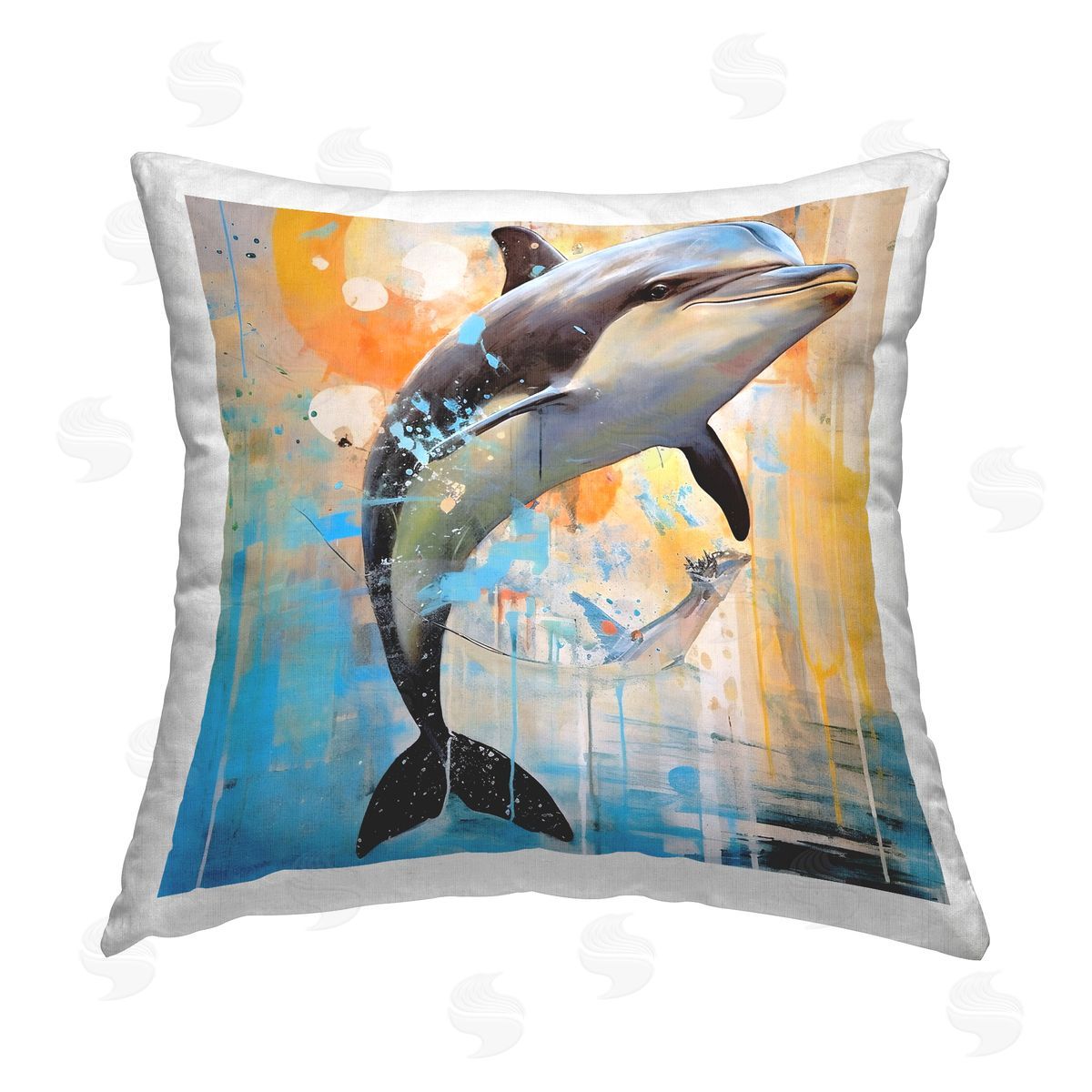 Ray Powers Abstract Splatter Dolphin Printed Plush Polyester Throw Pillow