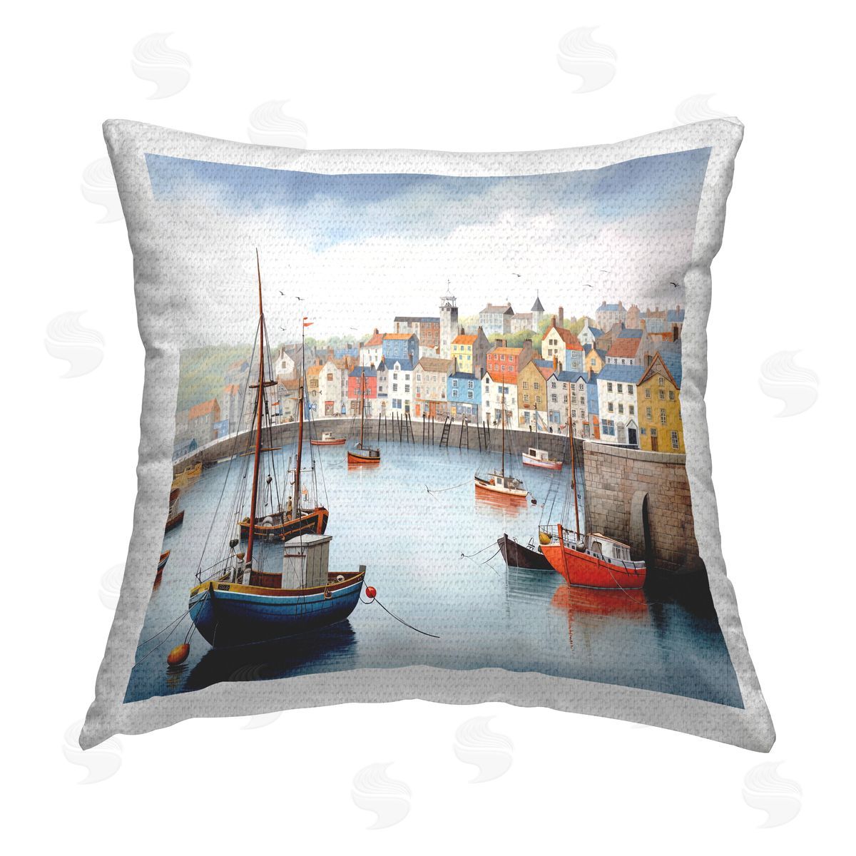 Ray Powers Urban Seaside Harbor Outdoor Quick-Dry Polyester Printed Throw Pillow
