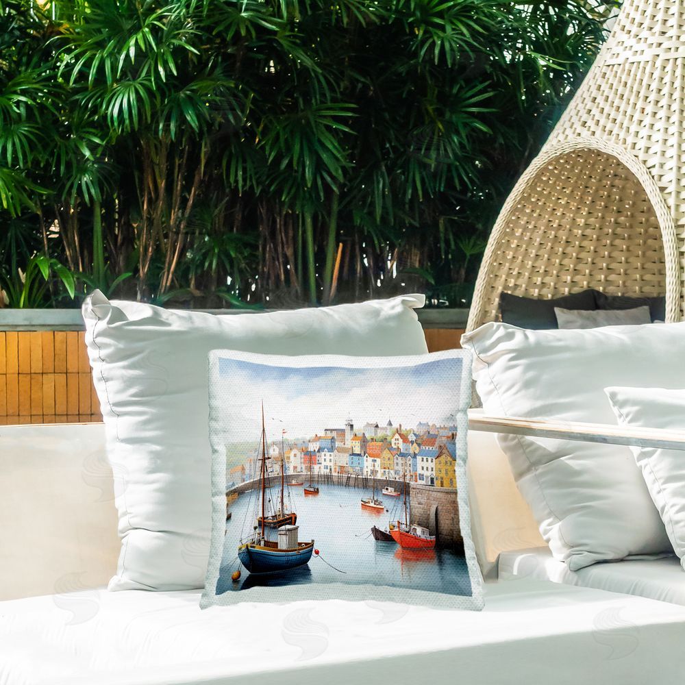 Ray Powers Urban Seaside Harbor Outdoor Quick-Dry Polyester Printed Throw Pillow in Back Yard