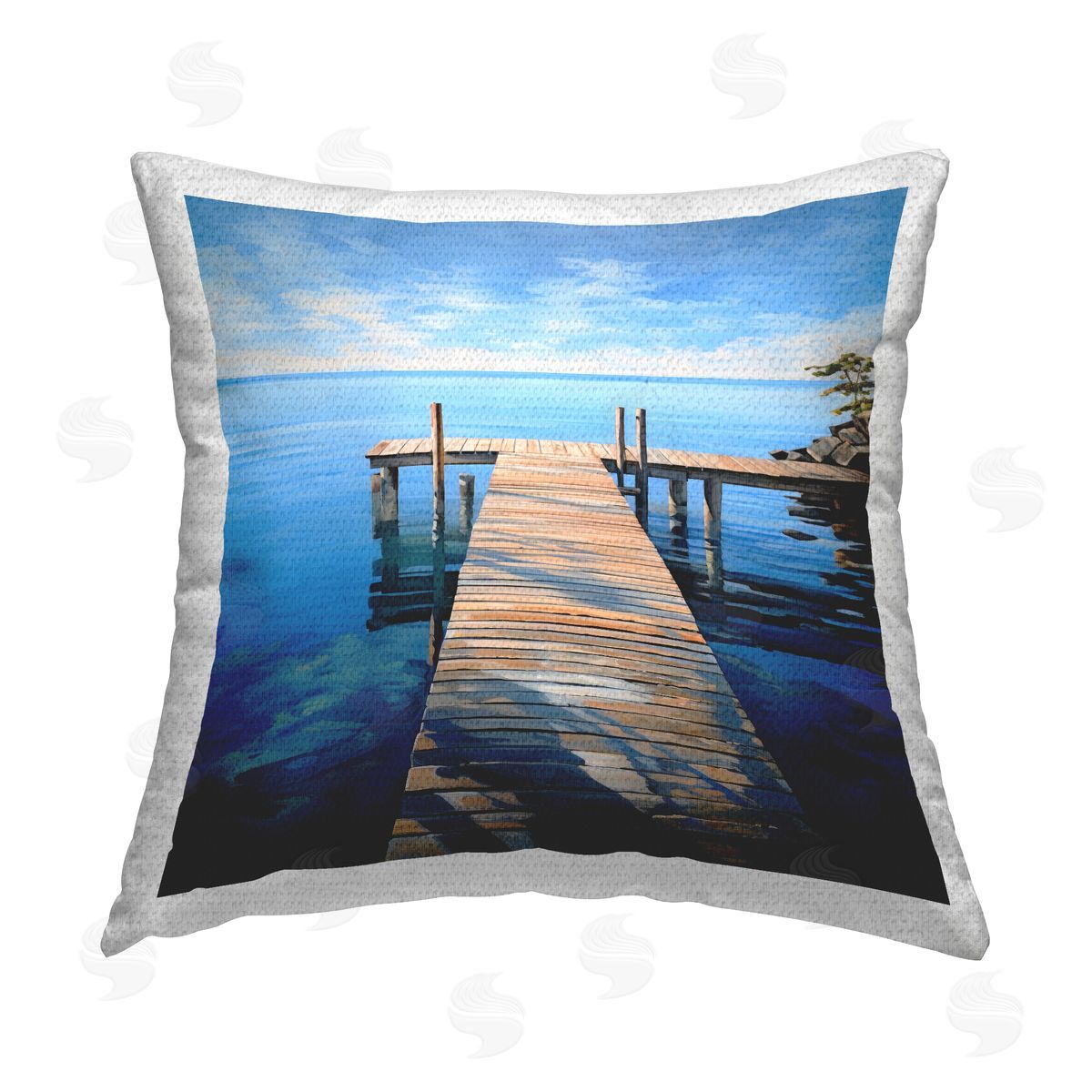 Ray Powers Seaside Dock Sky Outdoor Quick-Dry Polyester Printed Throw Pillow