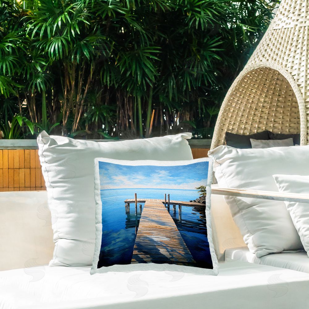 Ray Powers Seaside Dock Sky Outdoor Quick-Dry Polyester Printed Throw Pillow in Back Yard