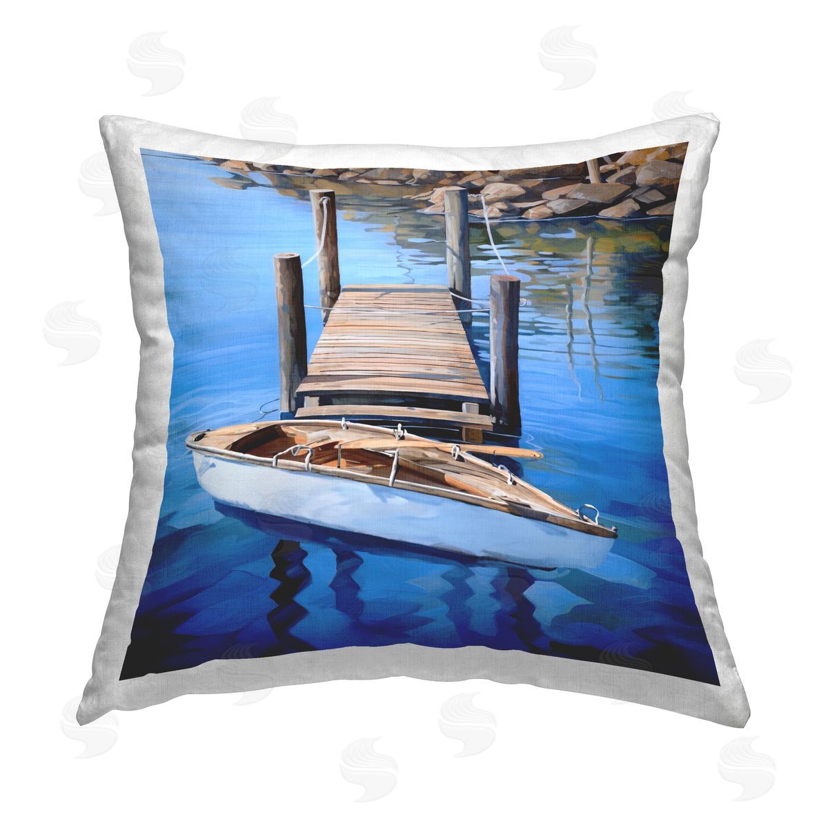 Ray Powers Docked Canoe Landscape Printed Plush Polyester Throw Pillow