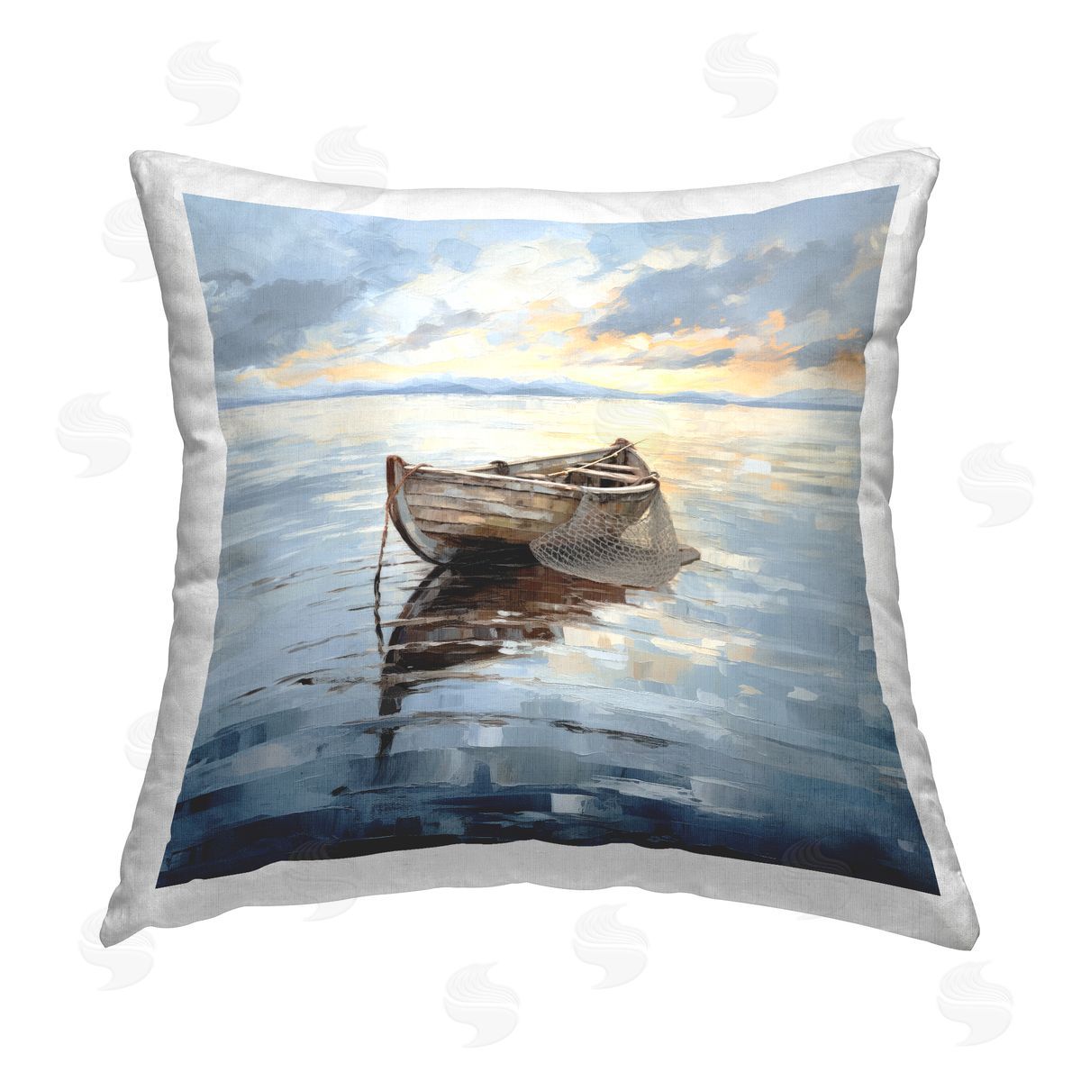 Ray Powers Fishing Boat Landscape Printed Plush Polyester Throw Pillow