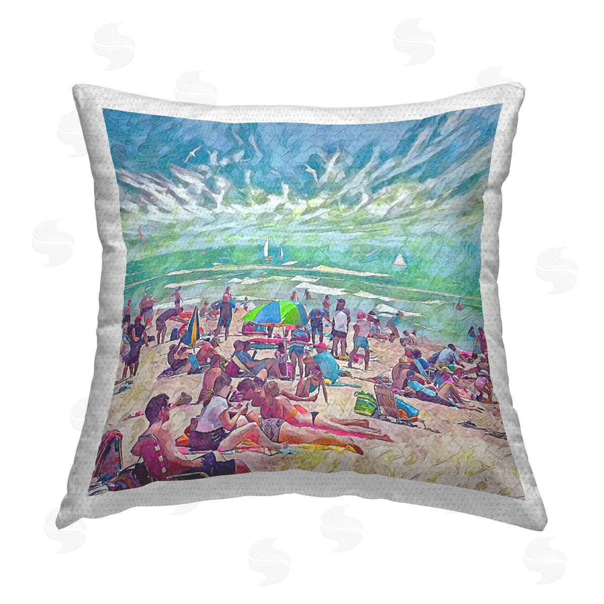 Steve Hunziker Modern People on Beach Outdoor Quick-Dry Polyester Printed Throw Pillow