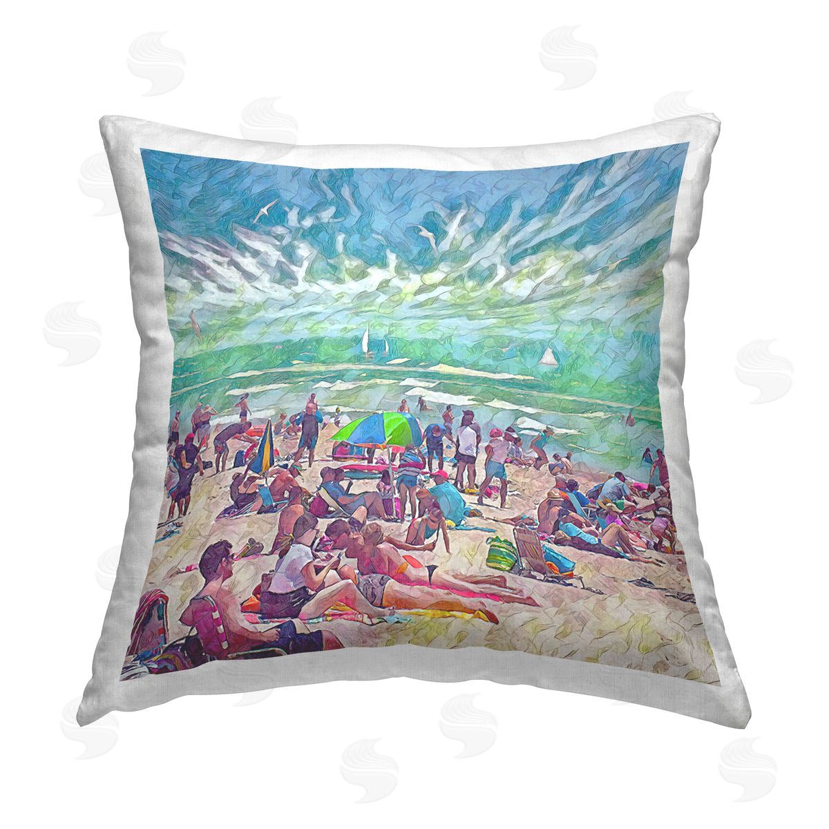 Steve Hunziker Modern People on Beach Printed Plush Polyester Throw Pillow