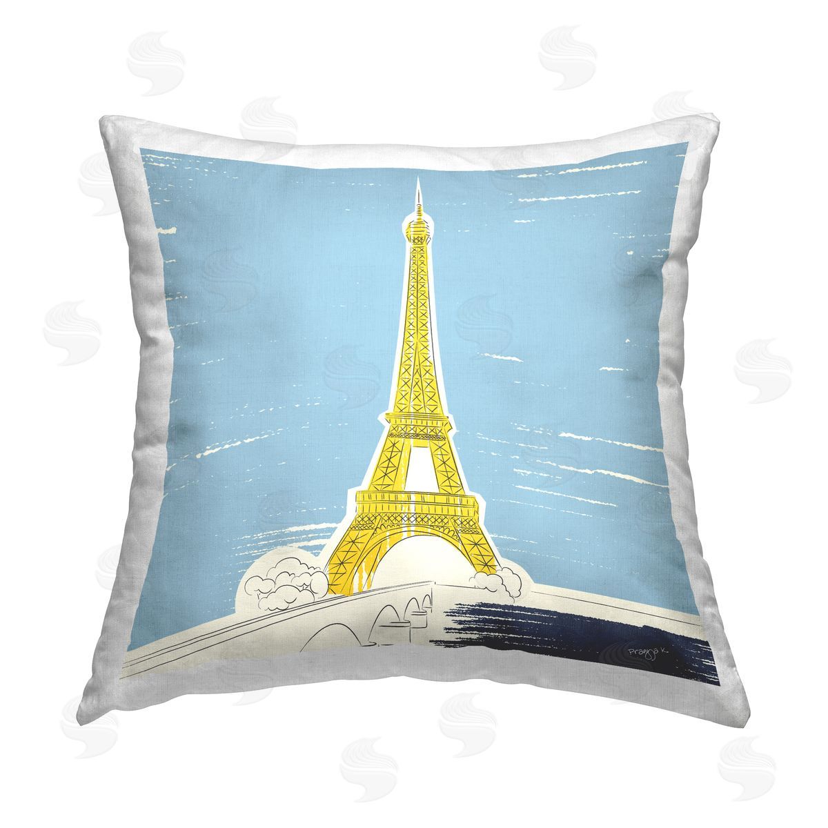 Pragya Kothari Yellow Eiffel Tower Printed Plush Polyester Throw Pillow