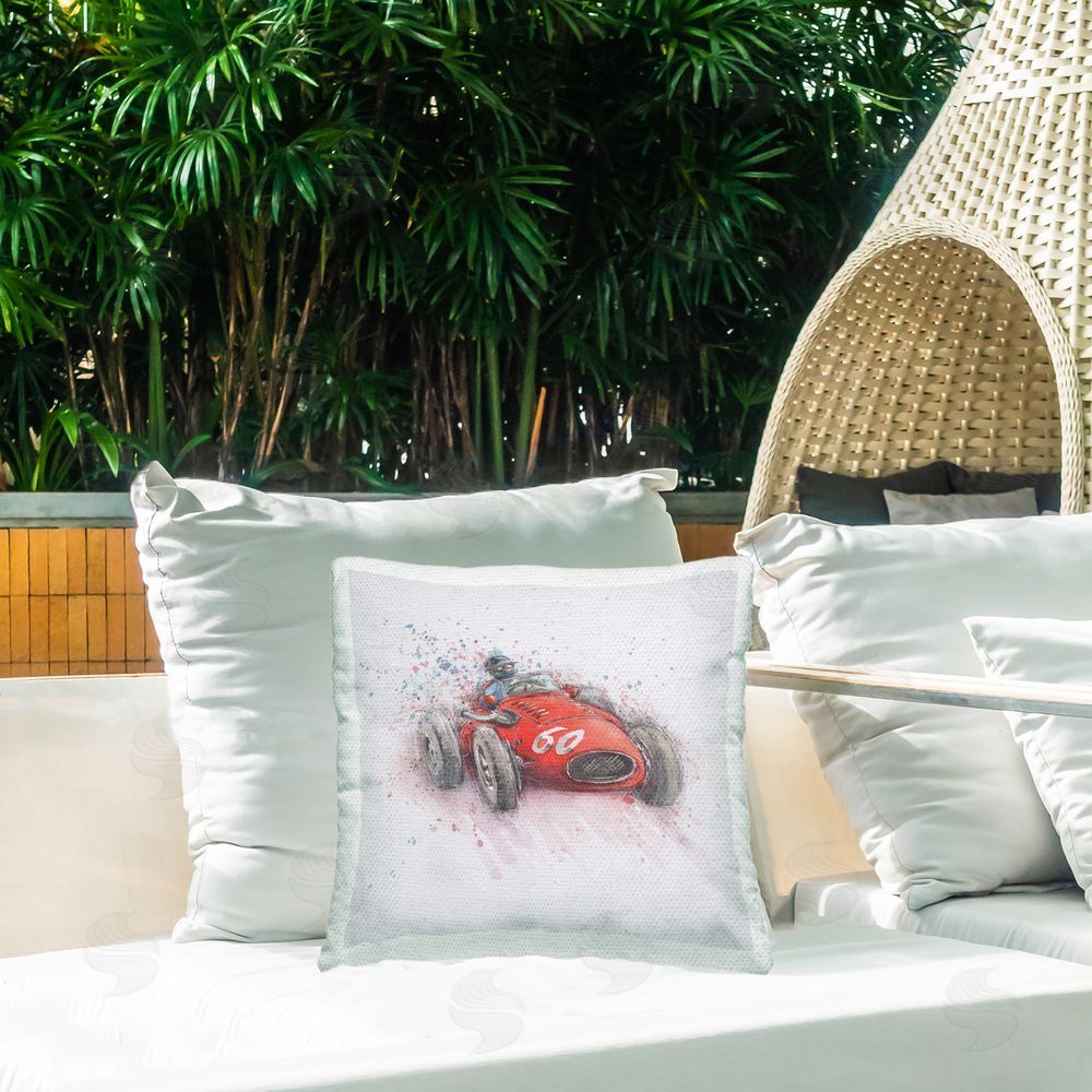 Nicola Mason Modern Race Car Outdoor Quick-Dry Polyester Printed Throw Pillow in Back Yard