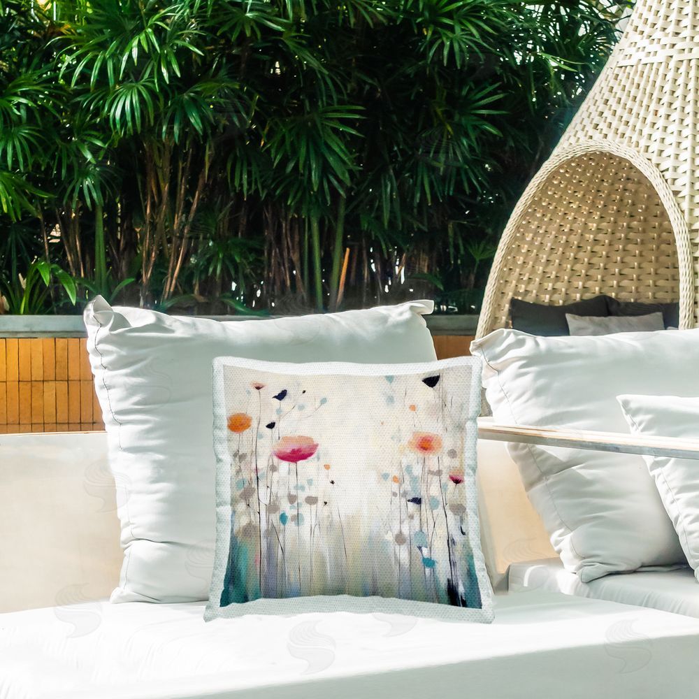 Irena Orlov Muted Flower Blooms Outdoor Quick-Dry Polyester Printed Throw Pillow in Back Yard