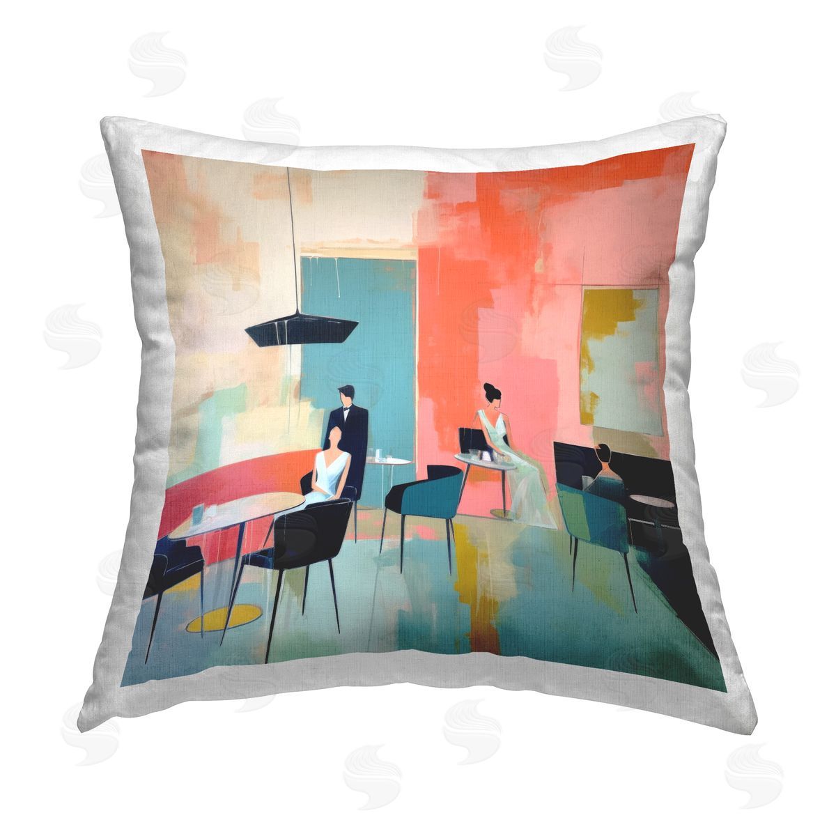Irena Orlov Modern Restaurant Scene Printed Plush Polyester Throw Pillow