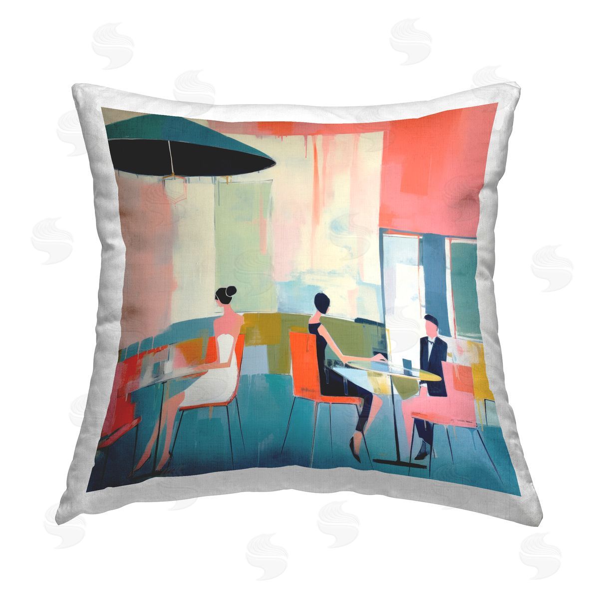 Irena Orlov People at Restaurant Printed Plush Polyester Throw Pillow