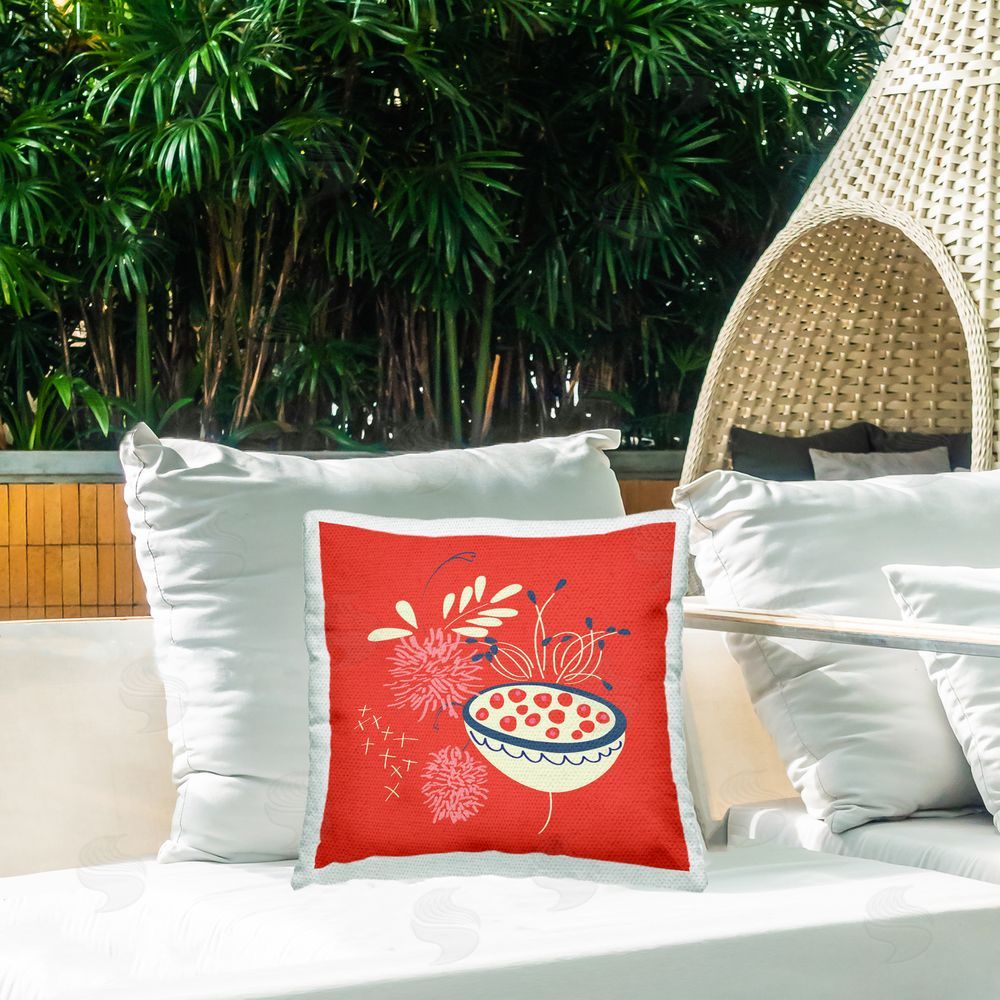 Pragya Kothari Red Botanical Seeds Outdoor Quick-Dry Polyester Printed Throw Pillow in Back Yard