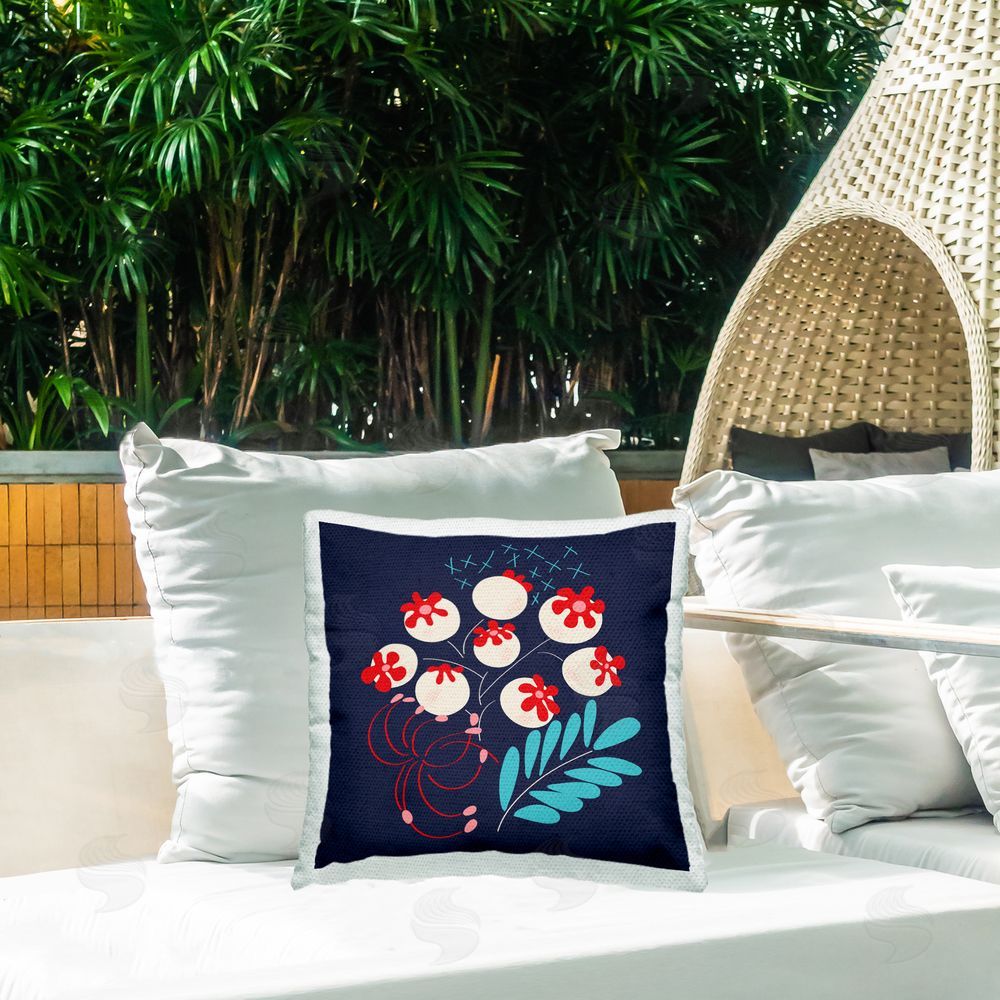 Pragya Kothari Modern Plants on Blue Outdoor Quick-Dry Polyester Printed Throw Pillow in Back Yard