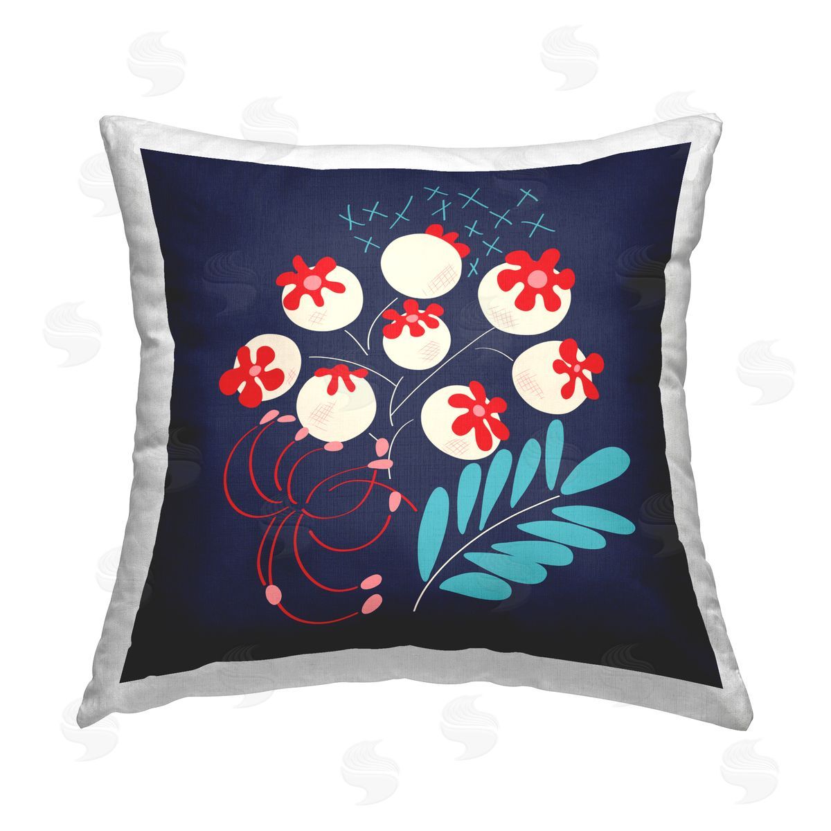 Pragya Kothari Modern Plants on Blue Printed Plush Polyester Throw Pillow