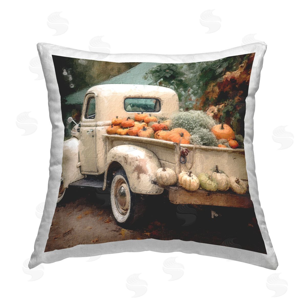 Riley B Fall Pumpkins Truck Printed Plush Polyester Throw Pillow