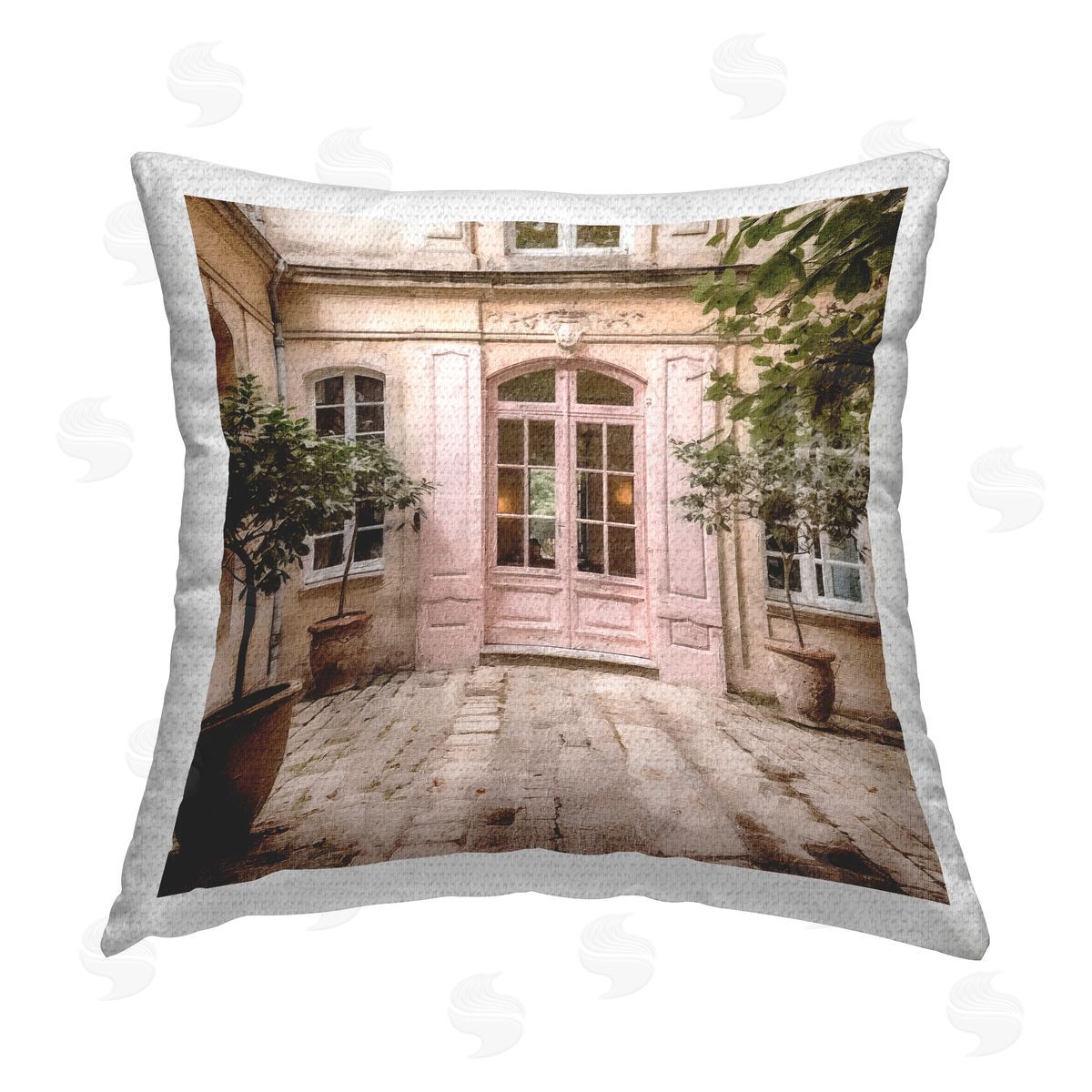 Riley B Pink French Doors Outdoor Quick-Dry Polyester Printed Throw Pillow