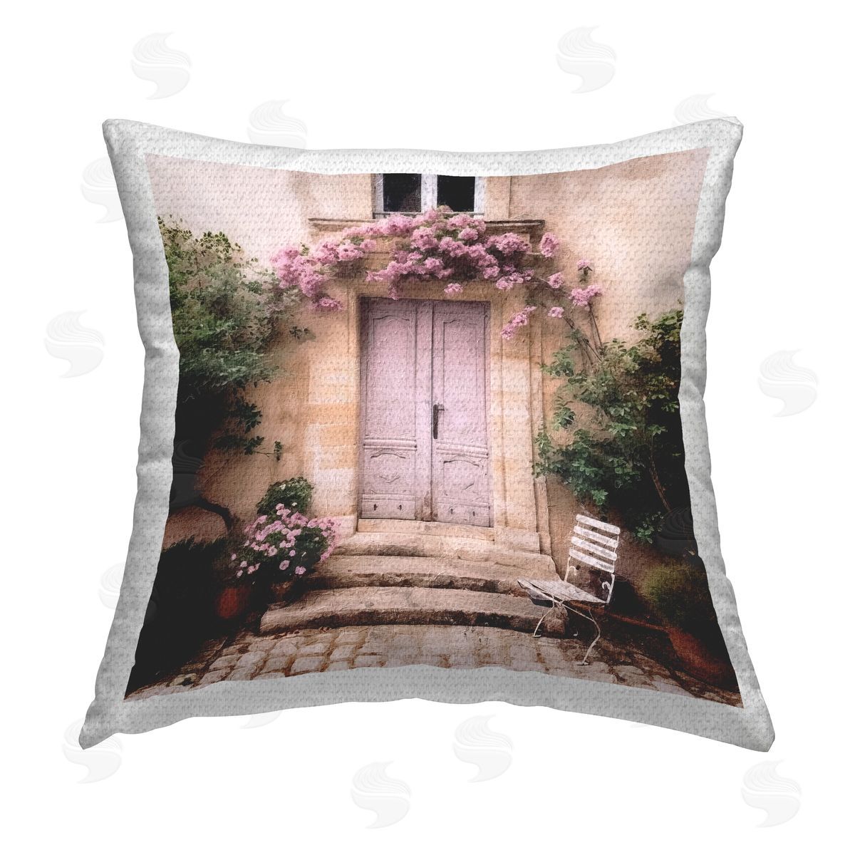 Riley B Floral Pink Door Outdoor Quick-Dry Polyester Printed Throw Pillow