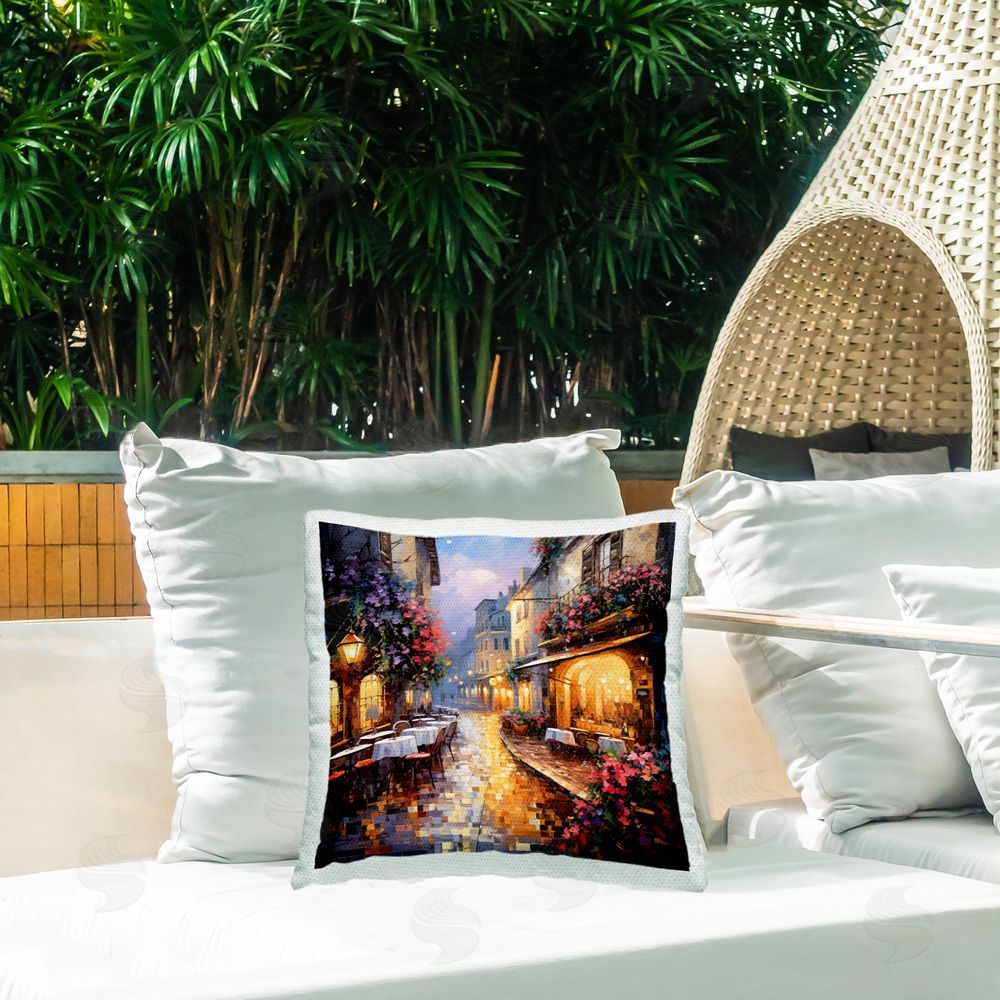 Ray Powers Town Bistro Scenery Outdoor Quick-Dry Polyester Printed Throw Pillow in Back Yard