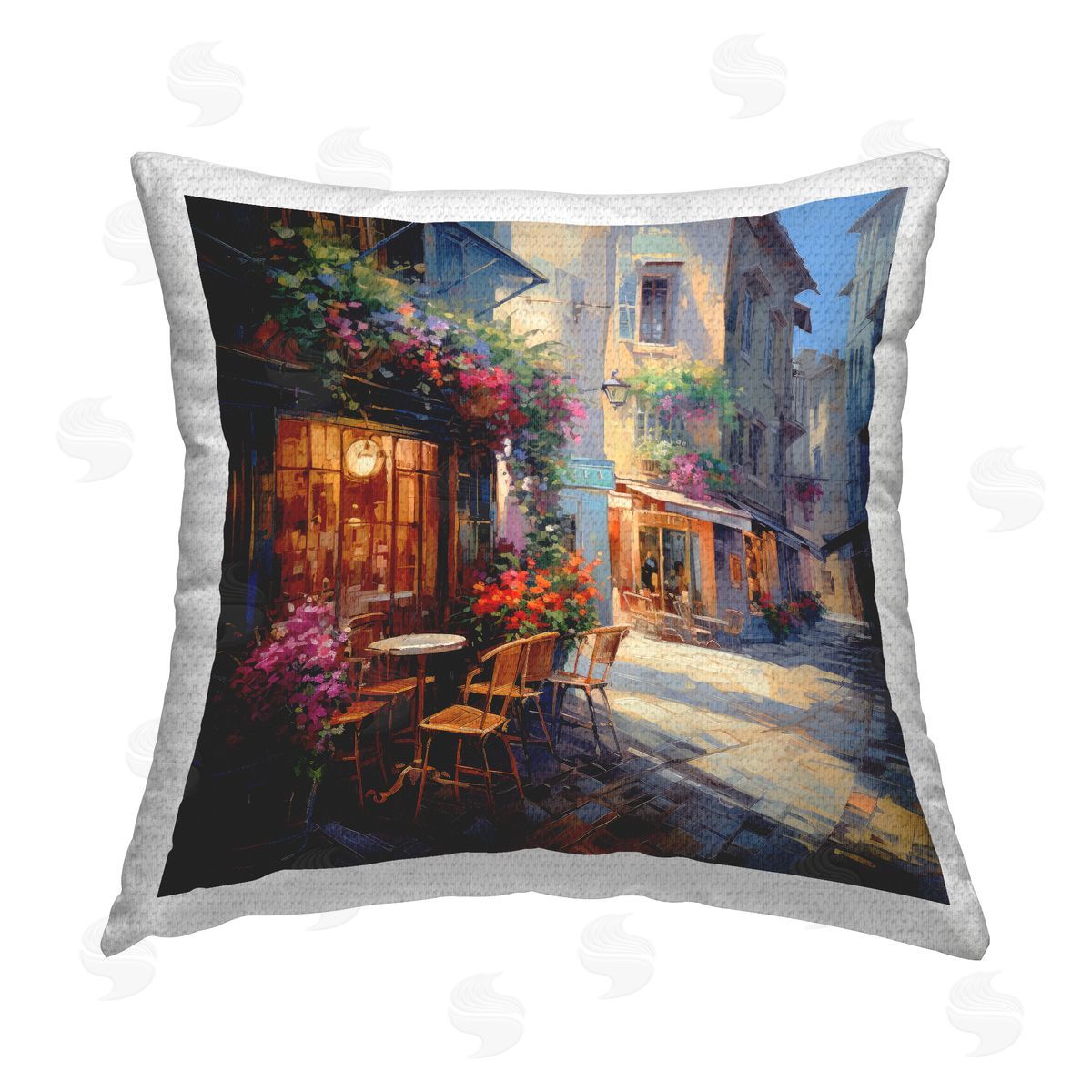 Ray Powers Floral Town Bistro Outdoor Quick-Dry Polyester Printed Throw Pillow