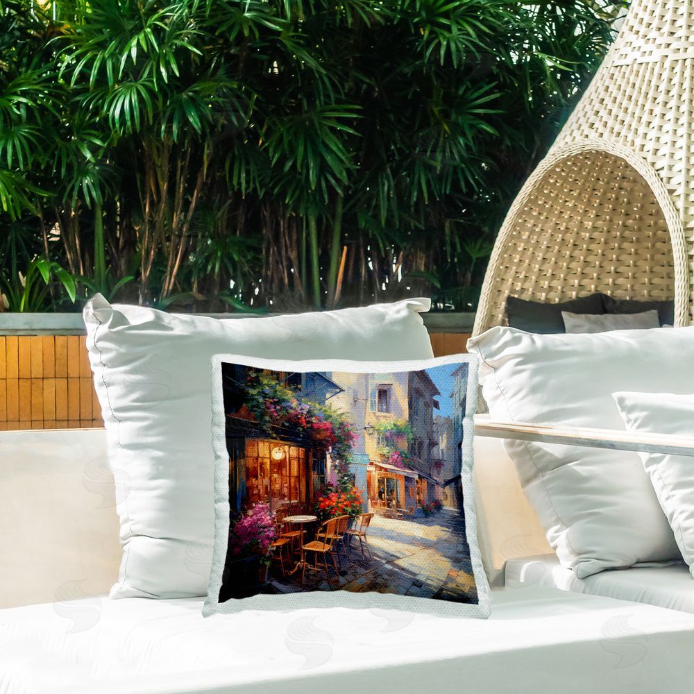 Ray Powers Floral Town Bistro Outdoor Quick-Dry Polyester Printed Throw Pillow in Back Yard