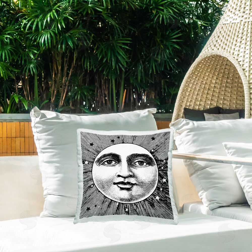 Stupell Studio Moon Face Astrology Outdoor Quick-Dry Polyester Printed Throw Pillow in Back Yard