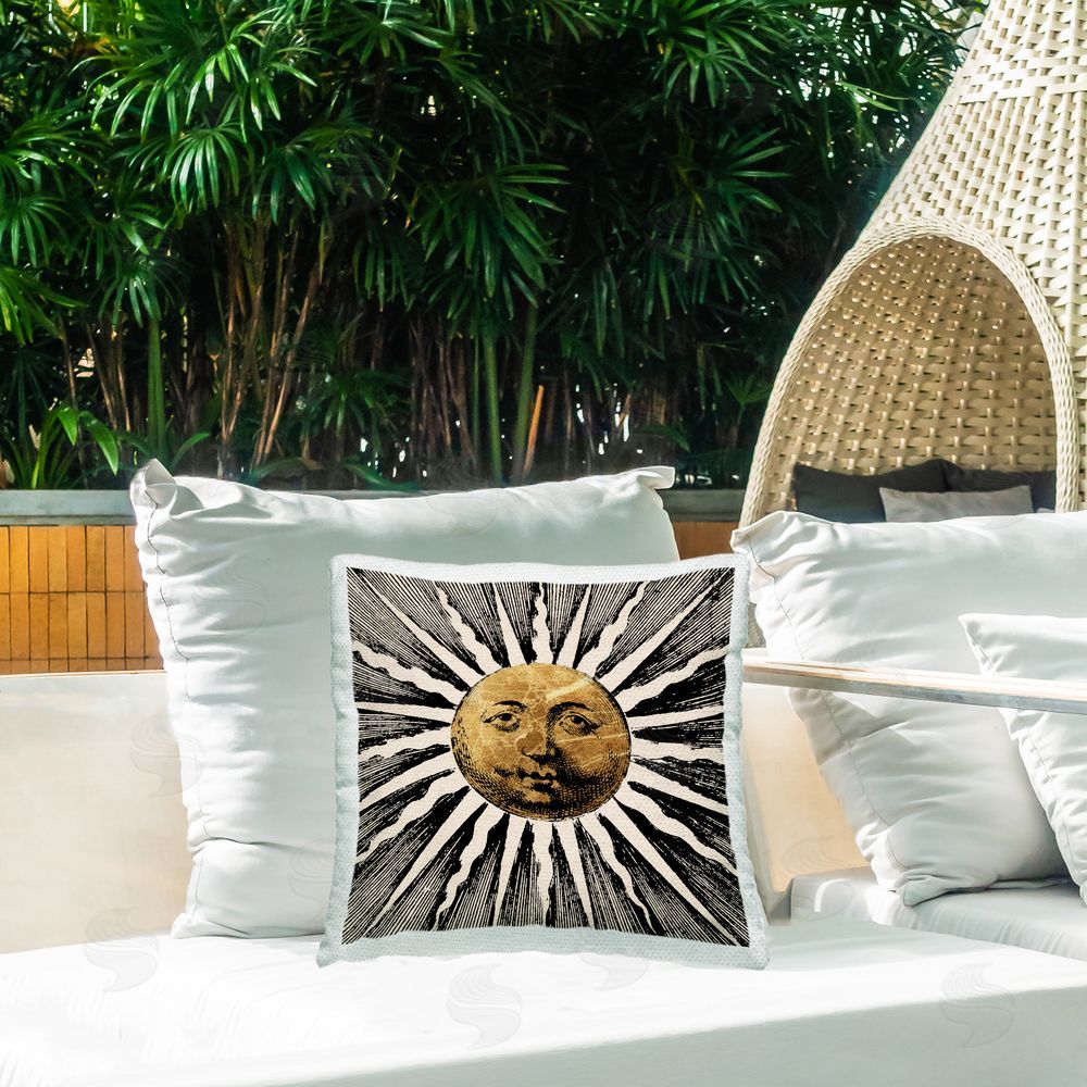 Stupell Studio Detailed Sun Face Outdoor Quick-Dry Polyester Printed Throw Pillow in Back Yard
