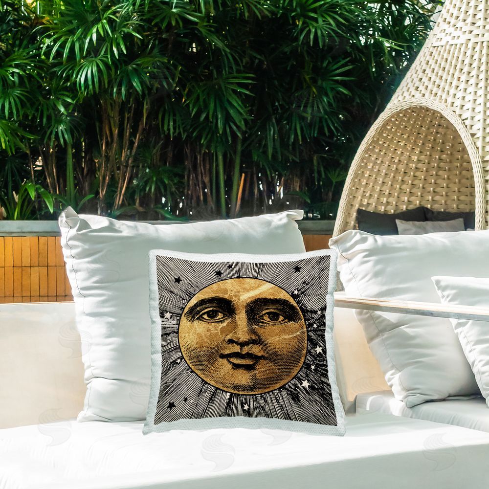 Stupell Studio Moon & Stars Face Outdoor Quick-Dry Polyester Printed Throw Pillow in Back Yard