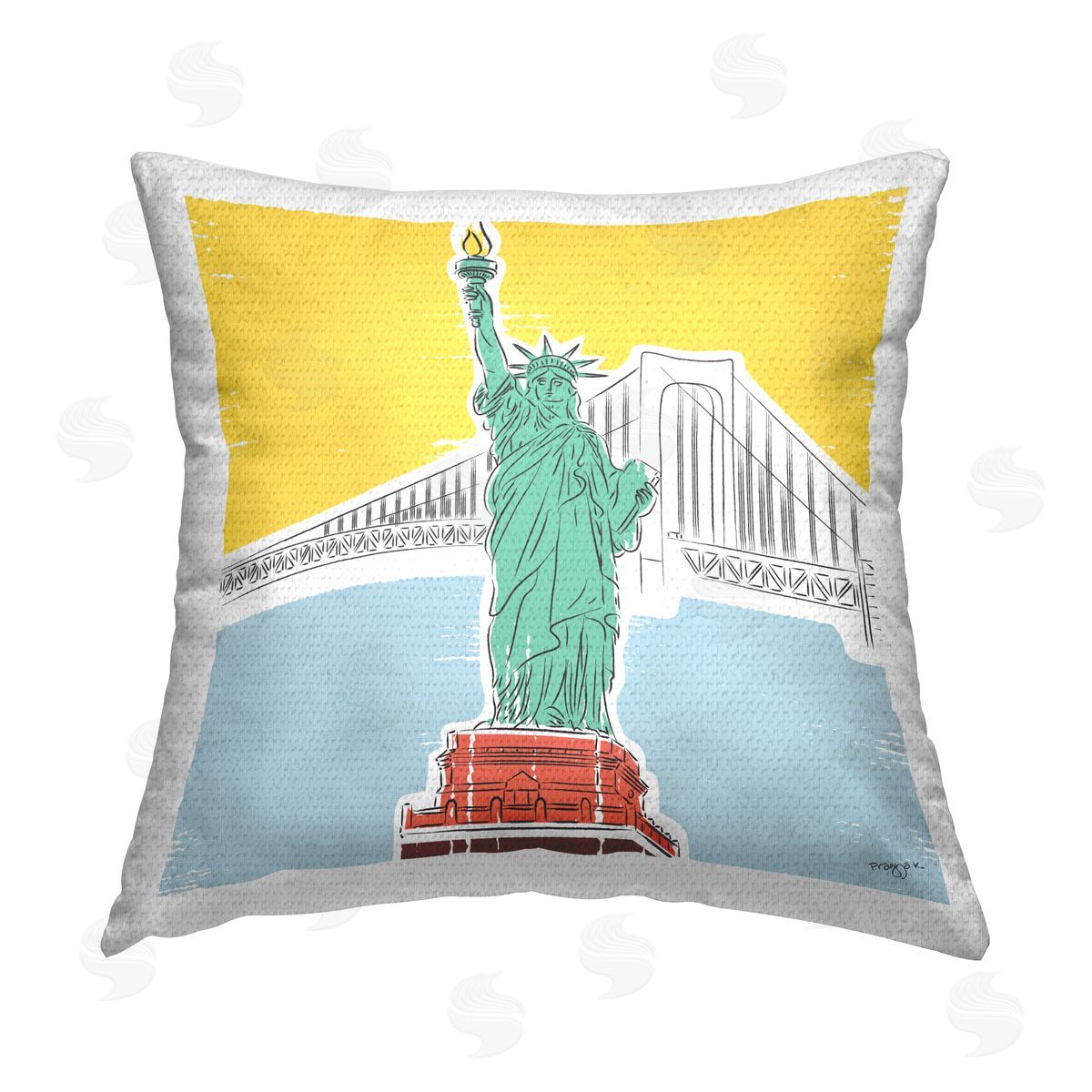 Pragya Kothari Liberty Statue & Bridge Outdoor Quick-Dry Polyester Printed Throw Pillow