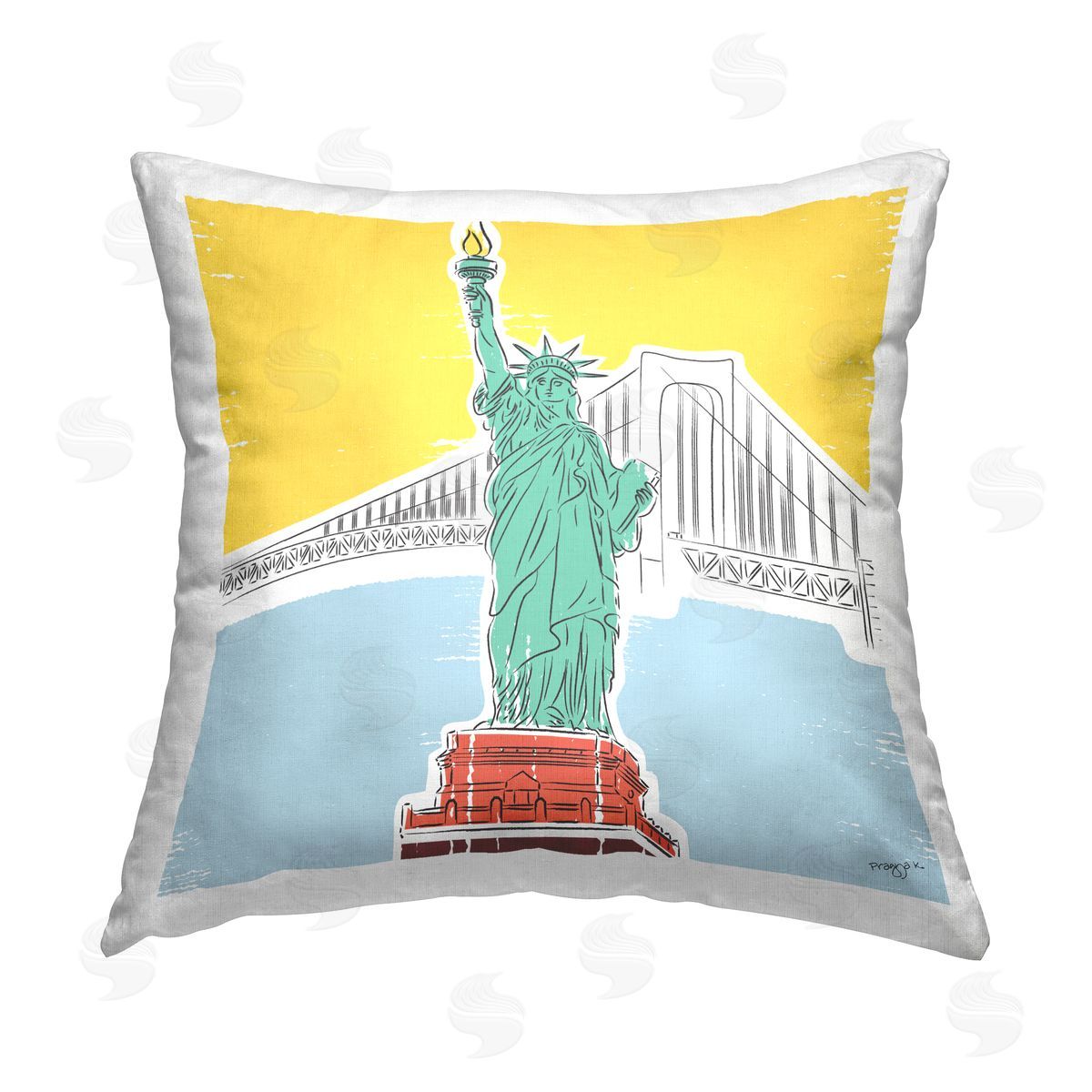 Pragya Kothari Liberty Statue & Bridge Printed Plush Polyester Throw Pillow