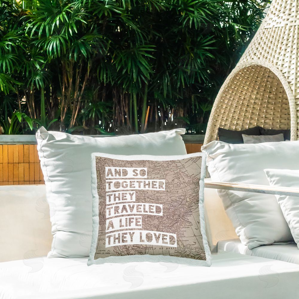 Marla Rae Romantic Travel Phrase Outdoor Quick-Dry Polyester Printed Throw Pillow in Back Yard