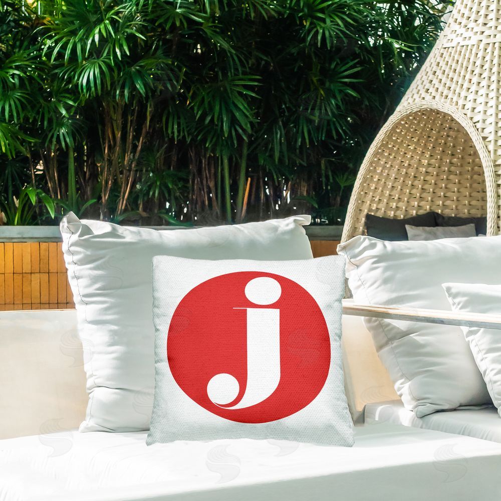 Stupell Studio Red Initial J Outdoor Quick-Dry Polyester Printed Throw Pillow in Back Yard