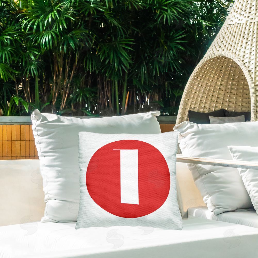 Stupell Studio Red Initial L Outdoor Quick-Dry Polyester Printed Throw Pillow in Back Yard