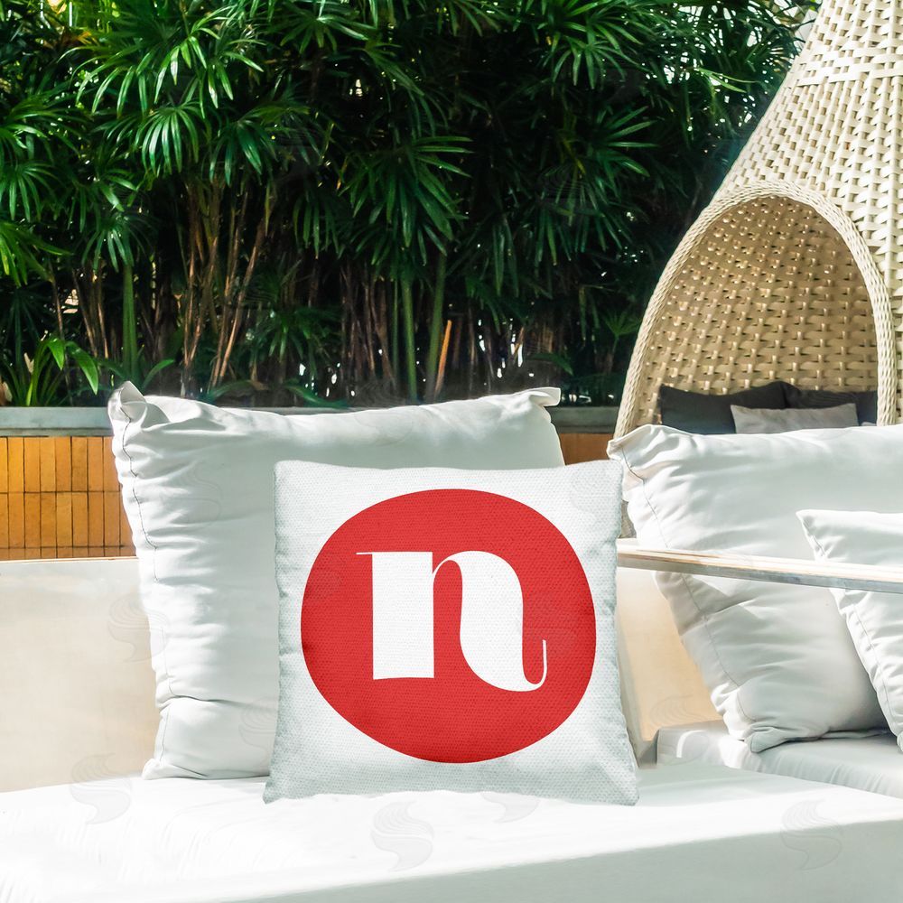 Stupell Studio Red Initial N Outdoor Quick-Dry Polyester Printed Throw Pillow in Back Yard
