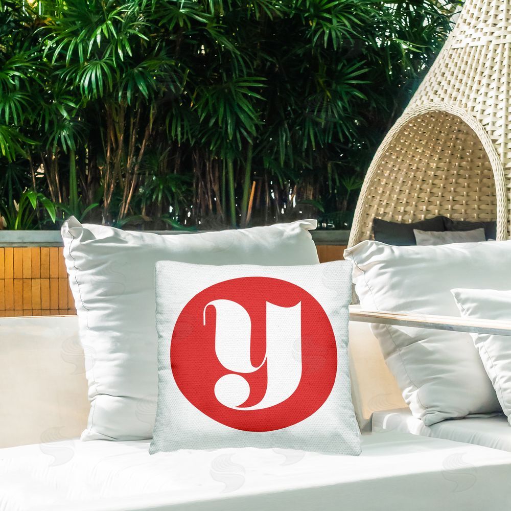 Stupell Studio Red Initial Y Outdoor Quick-Dry Polyester Printed Throw Pillow in Back Yard