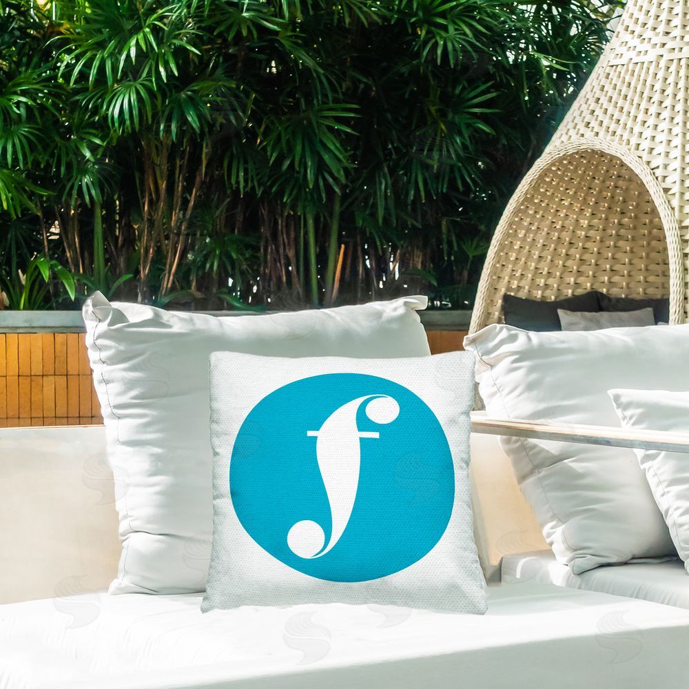 Stupell Studio Blue Initial F Outdoor Quick-Dry Polyester Printed Throw Pillow in Back Yard